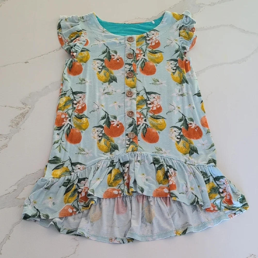 Posh Peanut High LowToddler Citrus Print Ruffle Hem Dress